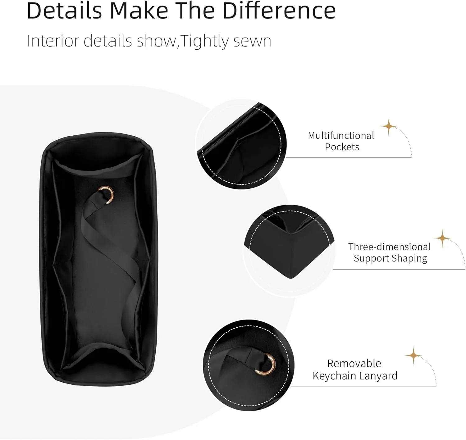 Silk Purse Organizer for Garden Party 26/30/36/49,Insert Bag in Bag,Luxury Handbag Tote Lining Bag Shapers（Black,GP49）