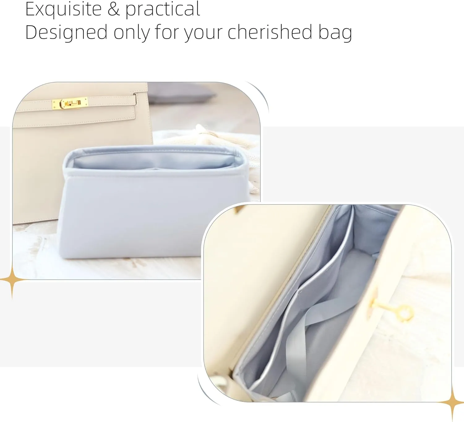 Silk Purse Organizer for Kelly Danse,Insert Bag in Bag,Luxury Handbag Tote Lining Bag Shapers(Danse22,Blue Pale)