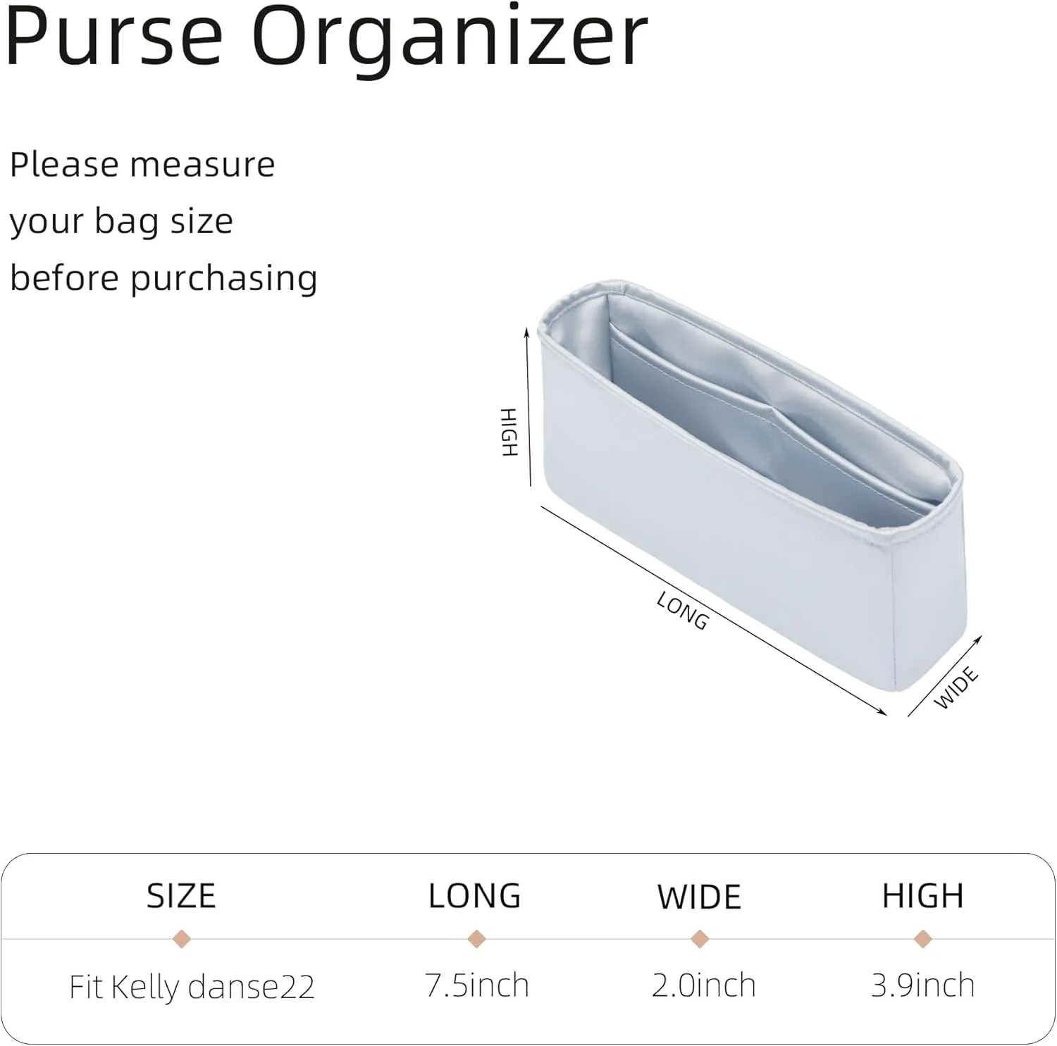 Silk Purse Organizer for Kelly Danse,Insert Bag in Bag,Luxury Handbag Tote Lining Bag Shapers(Danse22,Blue Pale)
