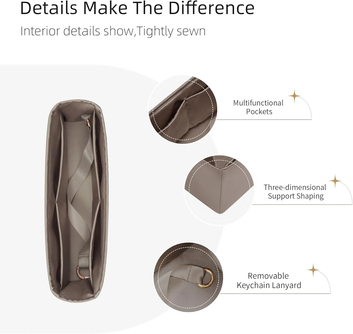 Silk Purse Organizer for Kelly Danse,Insert Bag in Bag,Luxury Handbag Tote Lining Bag Shapers(Danse22,Etoupe Grey)