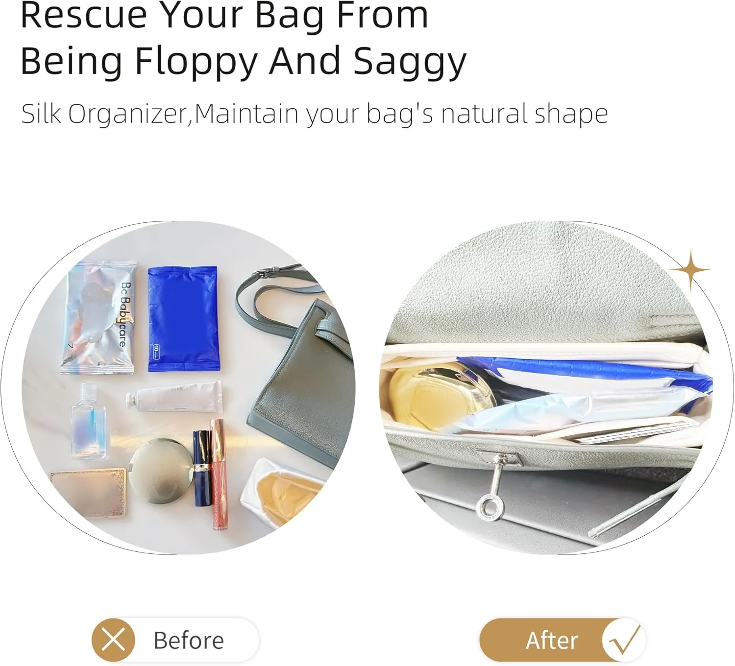 Silk Purse Organizer for Kelly Danse,Insert Bag in Bag,Luxury Handbag Tote Lining Bag Shapers(Danse22,Etoupe Grey)