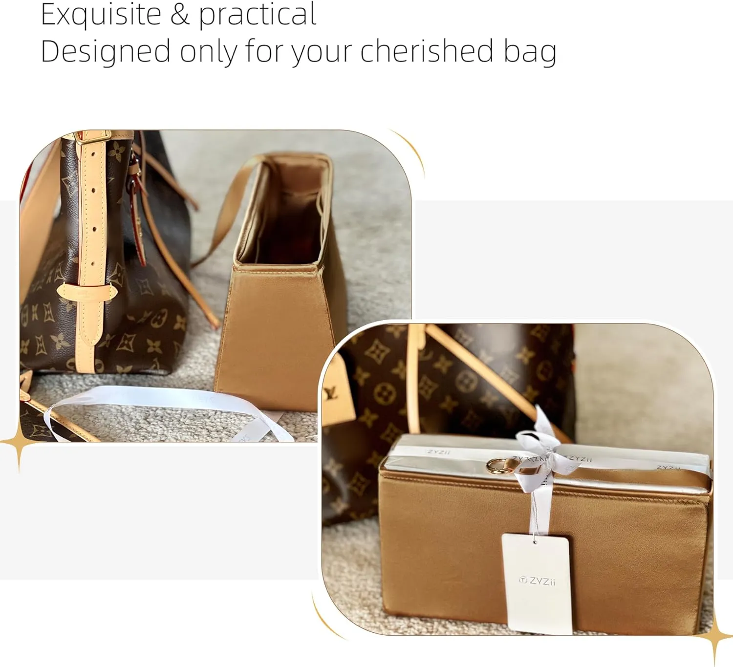 Silk Purse Organizer for LV Carryall PM/MM, Insert in Luxury Handbag Tote Lining Bag Shapers (MM, Biscuit)