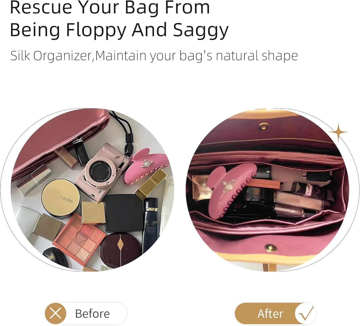Silk Purse Organizer for LV Carryall PM/MM, Insert in Luxury Handbag Tote Lining Bag Shapers (MM, Biscuit)