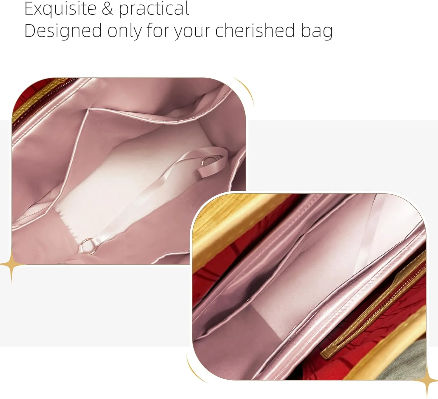 Silk Purse Organizer for LV Neverfull-PM/MM/GM,Insert in Bag,Luxury Handbag Tote Lining Bag Shapers(PM,Pink)