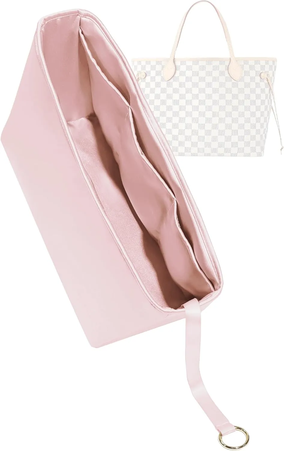 Silk Purse Organizer for LV Neverfull-PM/MM/GM,Insert in Bag,Luxury Handbag Tote Lining Bag Shapers(PM,Pink)
