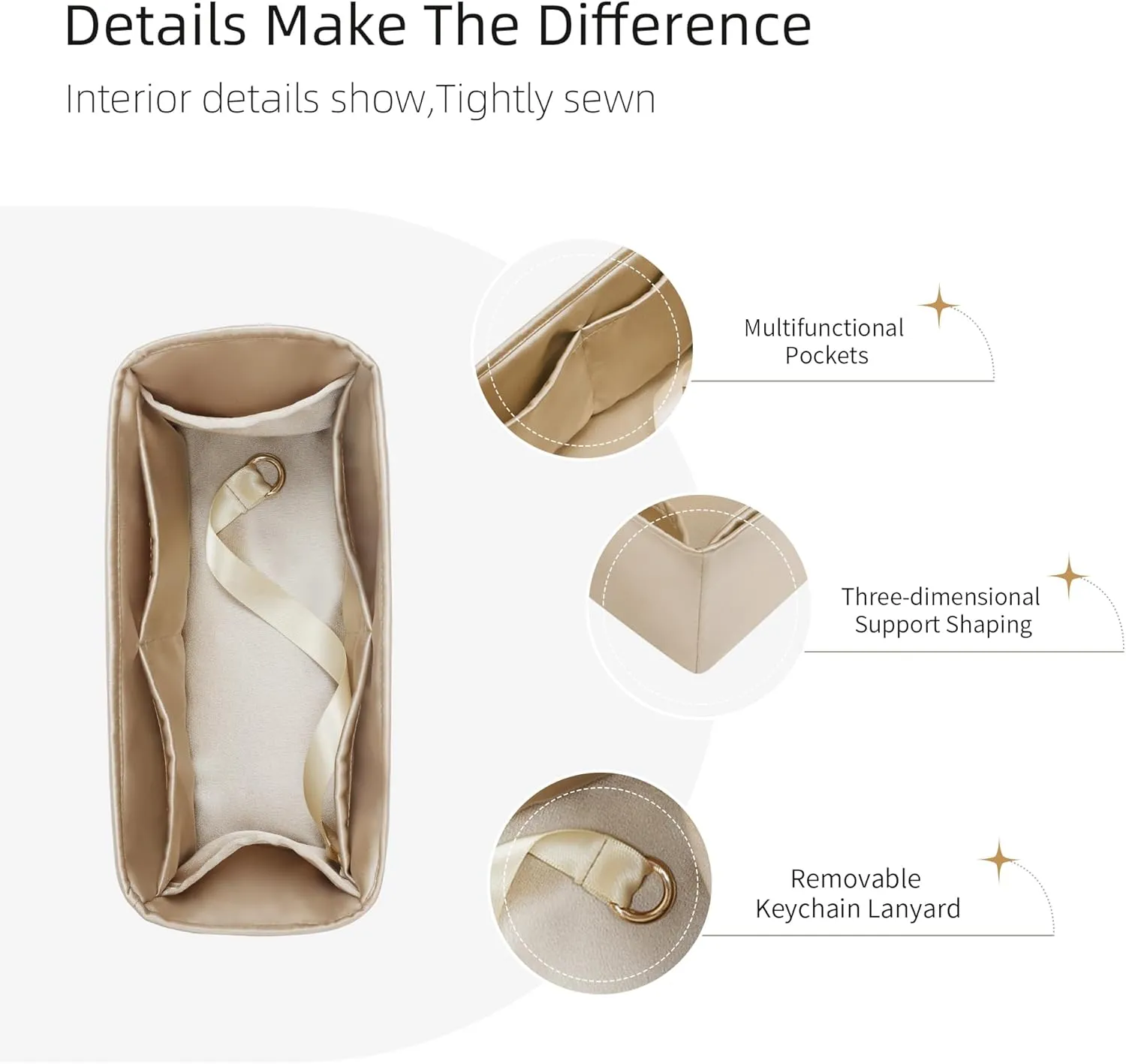 Silk Purse Organizer for Puzzle Mini/Small/Medium/Large,Insert Bag in Bag,Luxury Handbag Tote Lining Bag Shapers(Champagne,Medium)