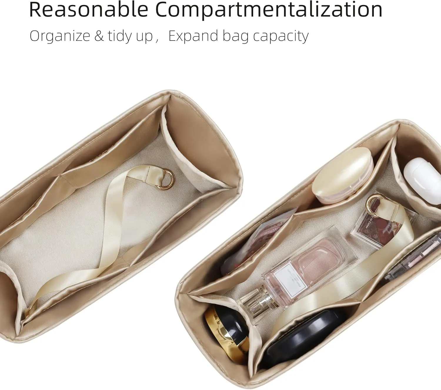 Silk Purse Organizer for Puzzle Mini/Small/Medium/Large,Insert Bag in Bag,Luxury Handbag Tote Lining Bag Shapers(Champagne,Medium)