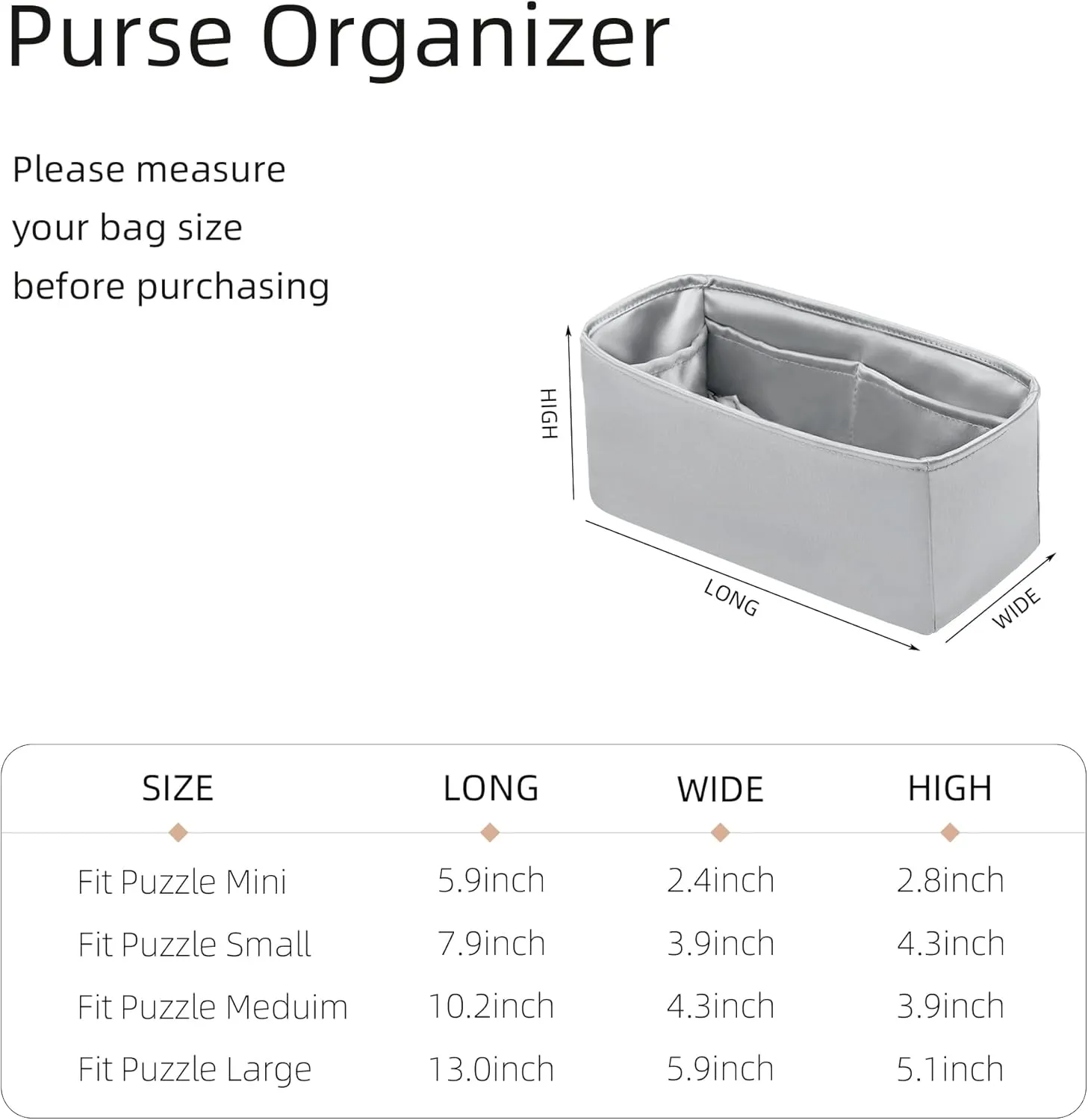 Silk Purse Organizer for Puzzle Mini/Small/Medium/Large,Insert Bag in Bag,Luxury Handbag Tote Lining Bag Shapers(Gris Meyer,Medium)