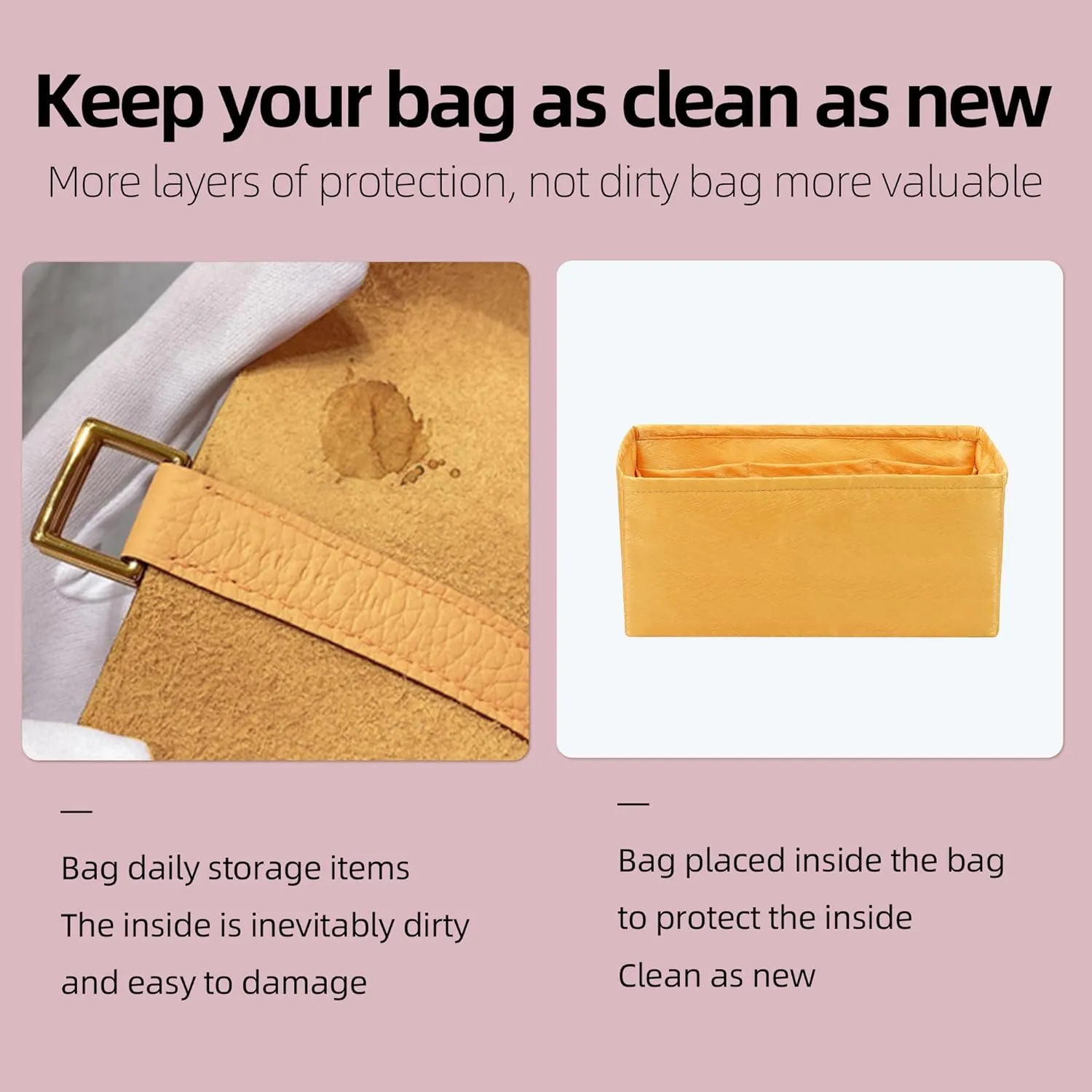 Silk Purse Organizer Insert for Garden Party 26/30/36/49, Silky Soft Bag Organizer Liner, Lightweight Luxury Handbag Tote Shaper(GP30,Amber Yellow)