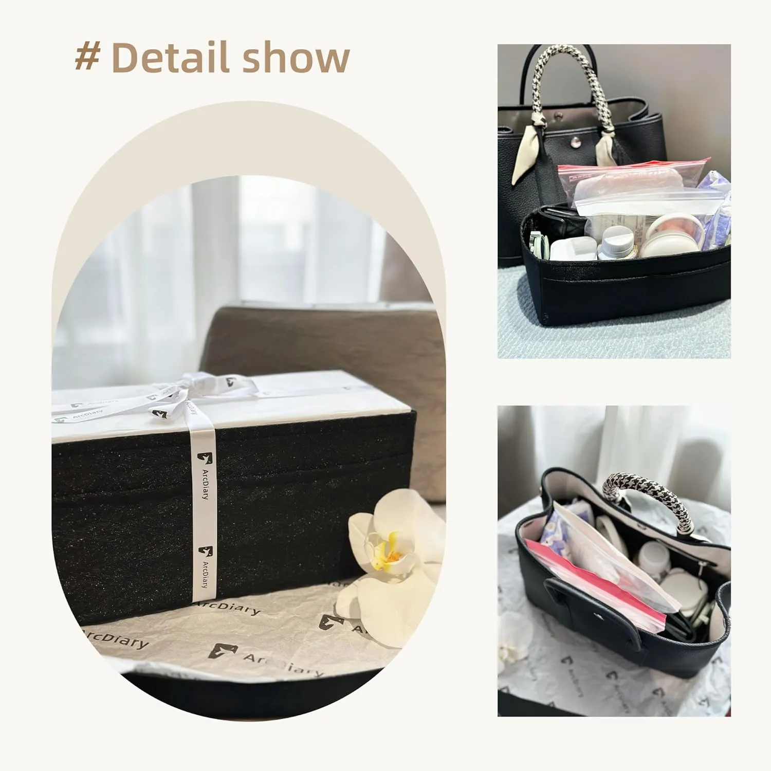 Silk Purse Organizer Insert for Garden Party 26/30/36/49, Silky Soft Bag Organizer Liner, Lightweight Luxury Handbag Tote Shaper(GP30,Black)