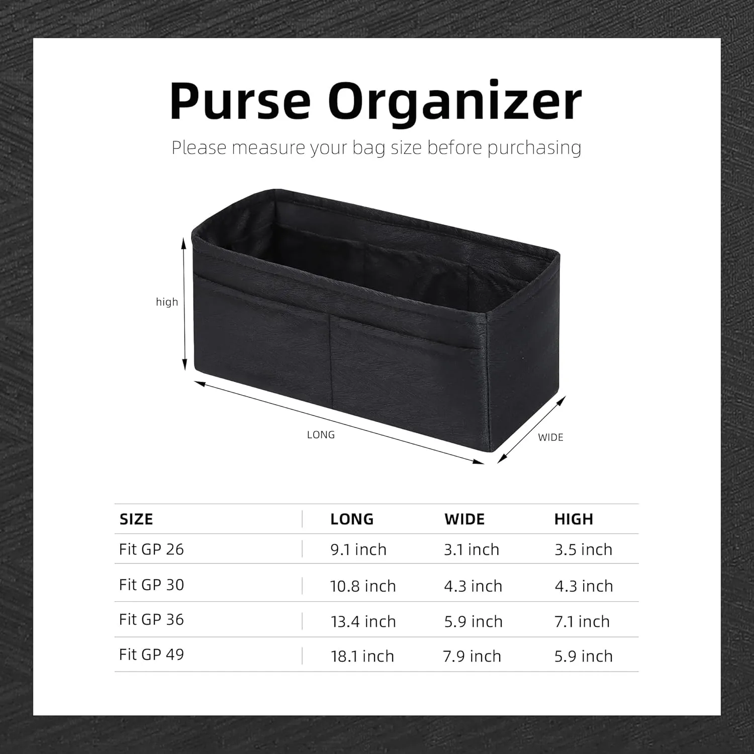 Silk Purse Organizer Insert for Garden Party 26/30/36/49, Silky Soft Bag Organizer Liner, Lightweight Luxury Handbag Tote Shaper(GP30,Black)
