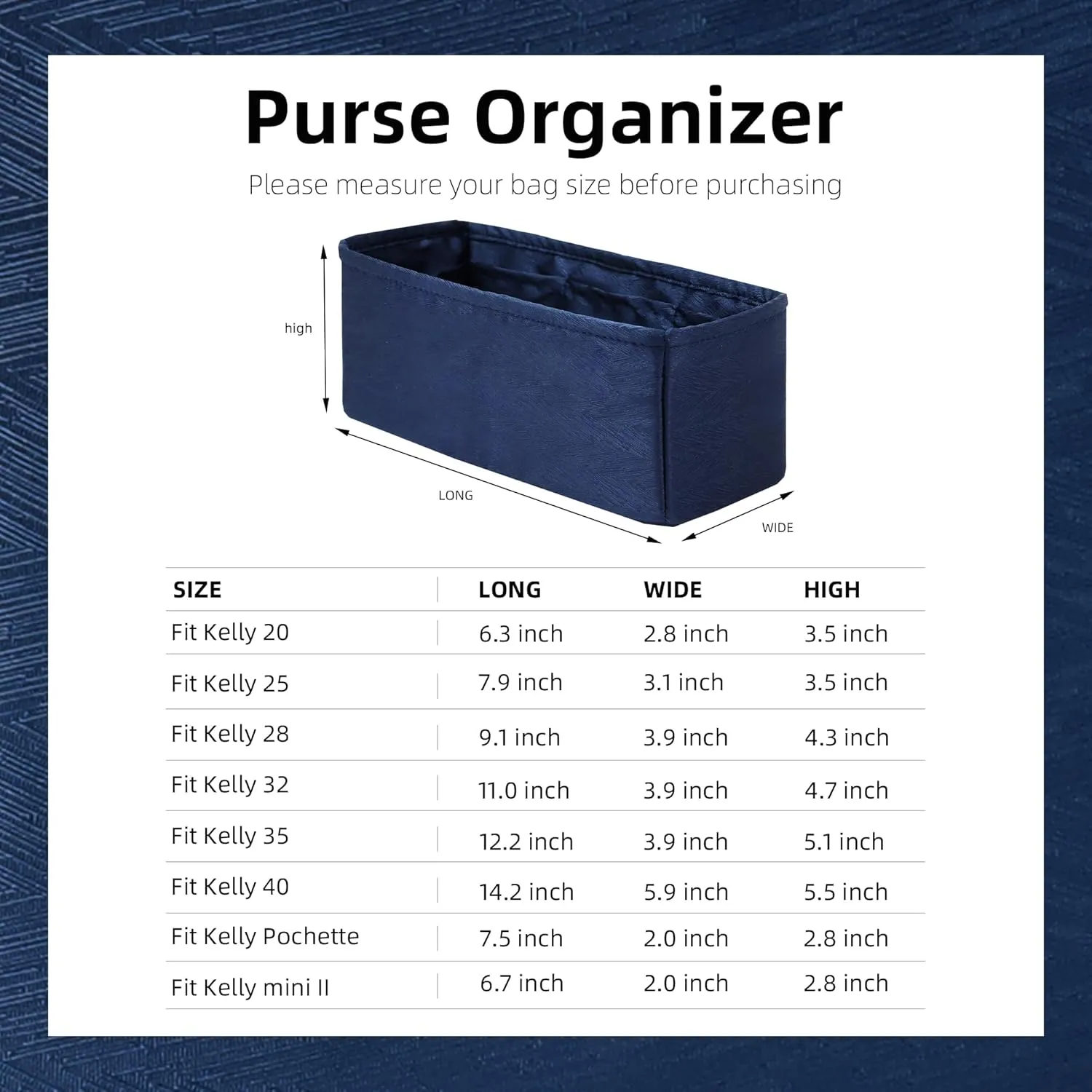 Silk Purse Organizer Insert for Kelly Bags, Lightweight Kelly Pochette Bag Insert Liner, Luxury Handbag Tote Shaper, Large Capacity Inner Bag (Kelly Pochette,Blue Nuit)