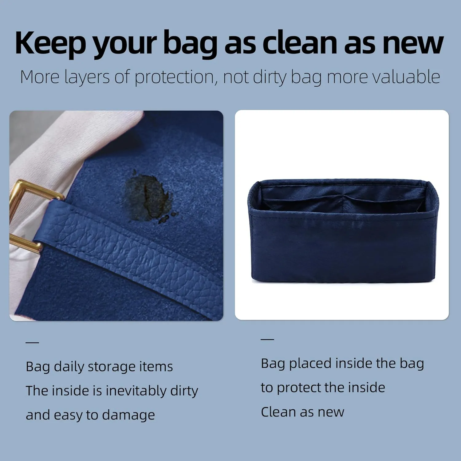 Silk Purse Organizer Insert for Kelly Bags, Lightweight Kelly Pochette Bag Insert Liner, Luxury Handbag Tote Shaper, Large Capacity Inner Bag (Kelly Pochette,Blue Nuit)