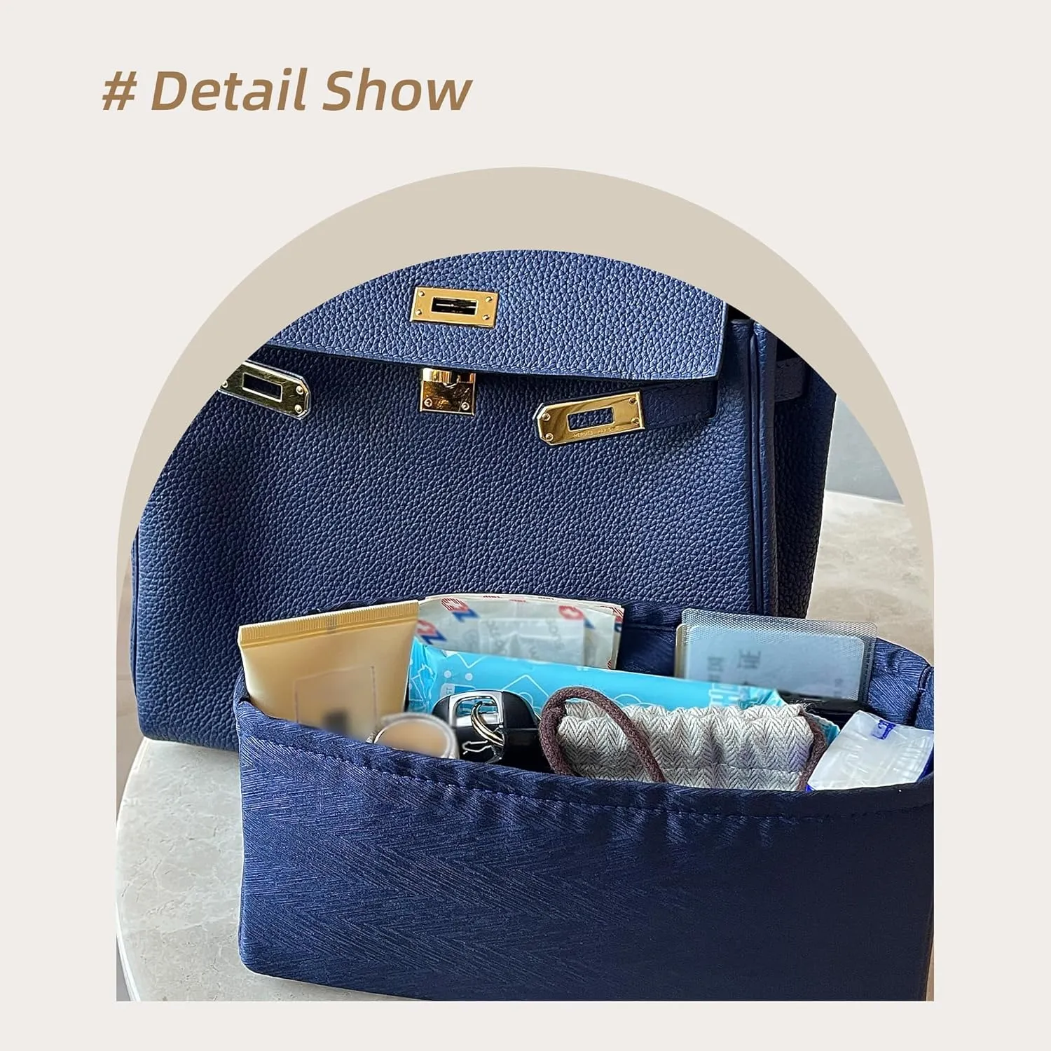 Silk Purse Organizer Insert for Kelly Bags, Lightweight Kelly Pochette Bag Insert Liner, Luxury Handbag Tote Shaper, Large Capacity Inner Bag (Kelly Pochette,Blue Nuit)