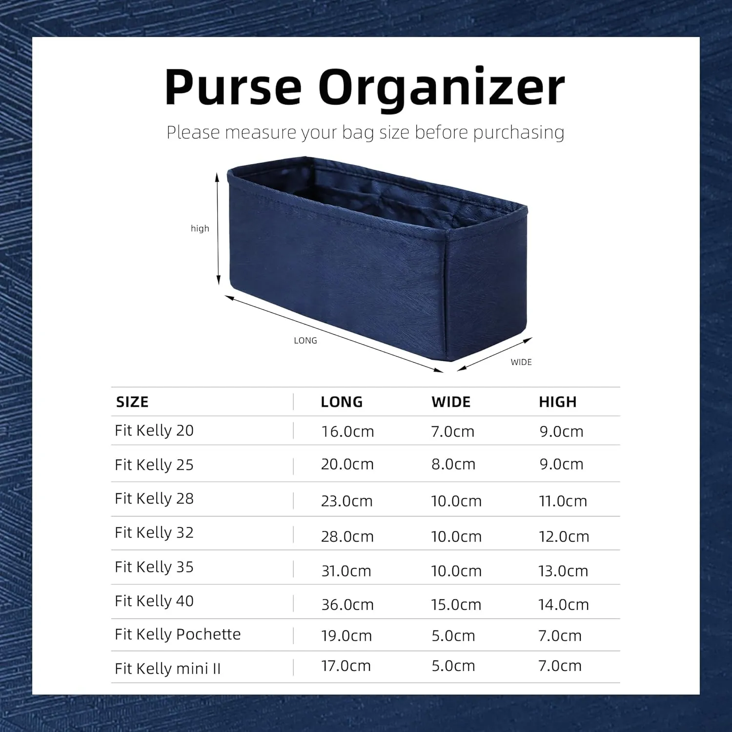 Silk Purse Organizer Insert for Kelly Bags, Lightweight Kelly Pochette Bag Insert Liner, Luxury Handbag Tote Shaper, Large Capacity Inner Bag (Kelly Pochette,Blue Nuit)