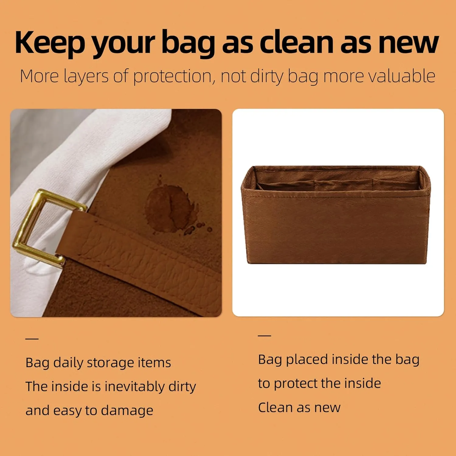 Silk Purse Organizer Insert for Kelly Bags, Lightweight Kelly Pochette Bag Insert Liner, Luxury Handbag Tote Shaper, Large Capacity Inner Bag (Kelly Pochette,Gold)