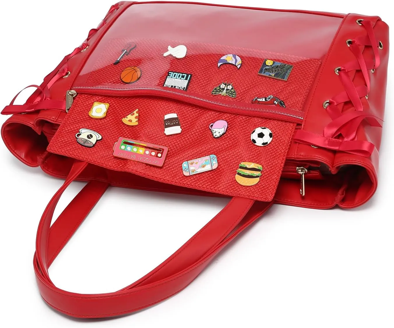 Silk Ribbon Tote Bag Ita Bag Shoulder Bag Faux Leather Kawaii Purses and Handbags with Pin Display