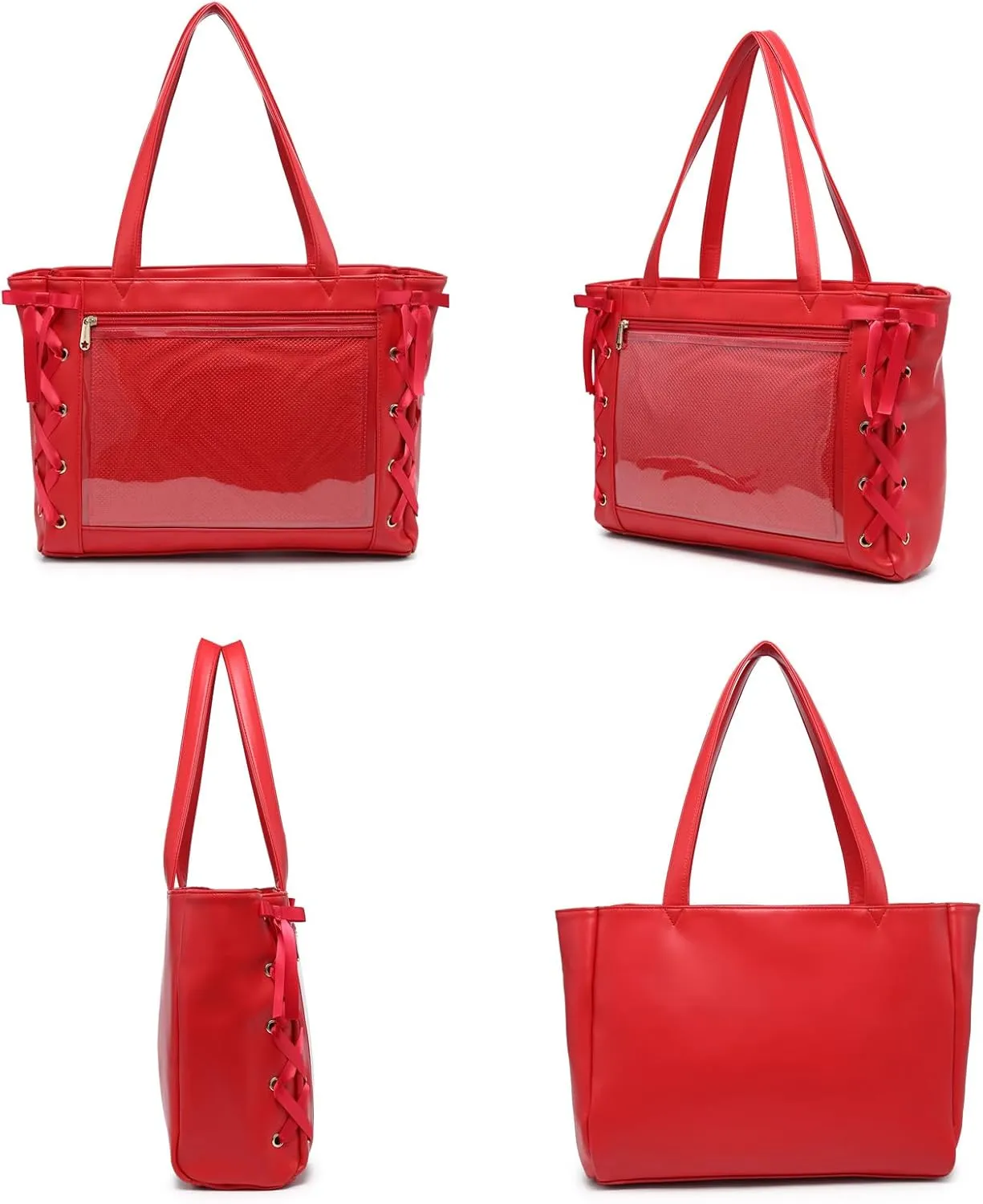 Silk Ribbon Tote Bag Ita Bag Shoulder Bag Faux Leather Kawaii Purses and Handbags with Pin Display