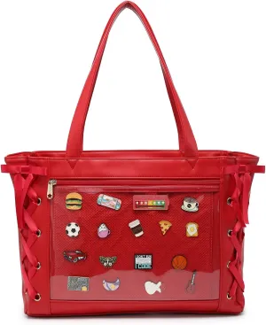 Silk Ribbon Tote Bag Ita Bag Shoulder Bag Faux Leather Kawaii Purses and Handbags with Pin Display