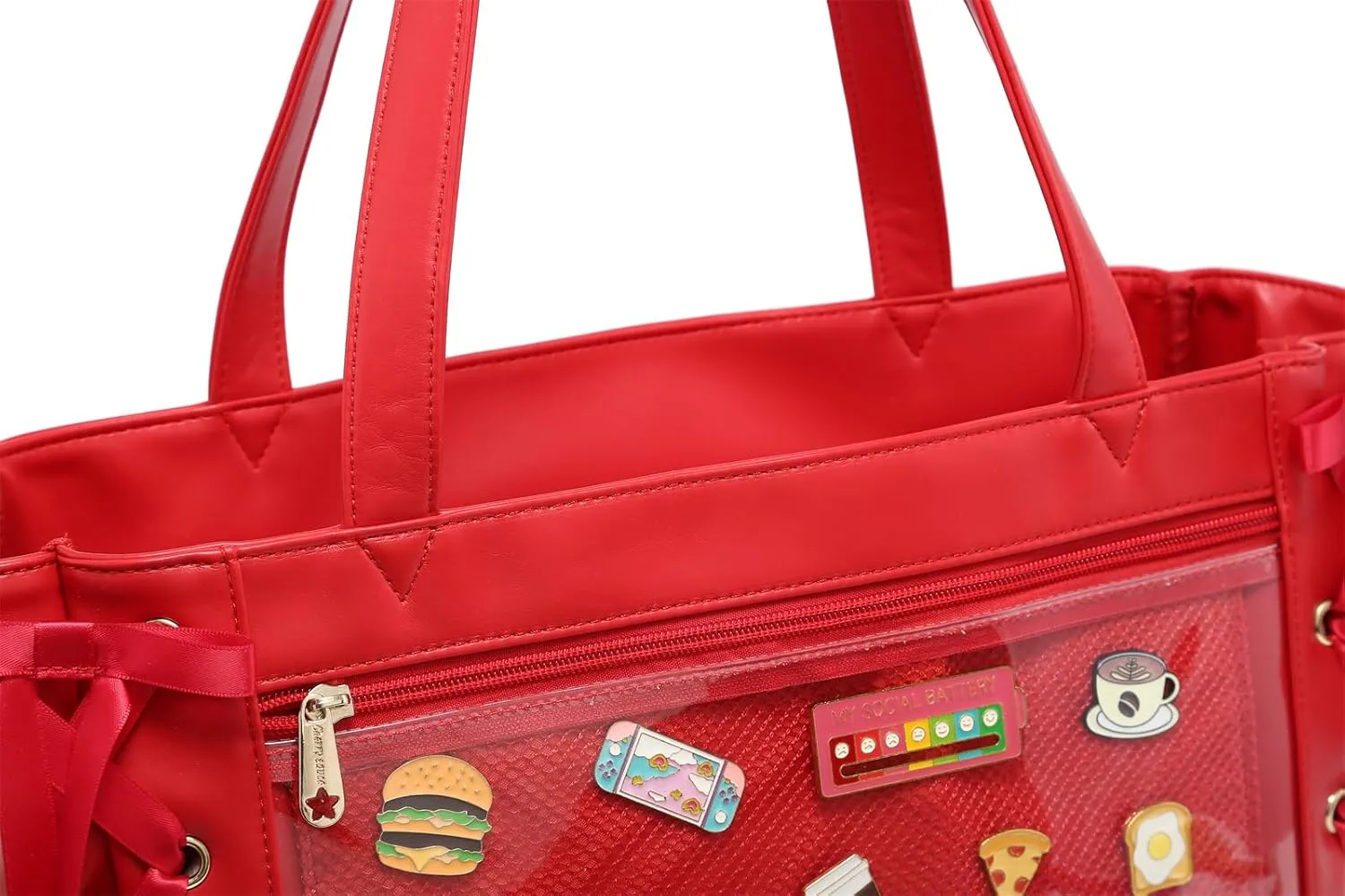 Silk Ribbon Tote Bag Ita Bag Shoulder Bag Faux Leather Kawaii Purses and Handbags with Pin Display