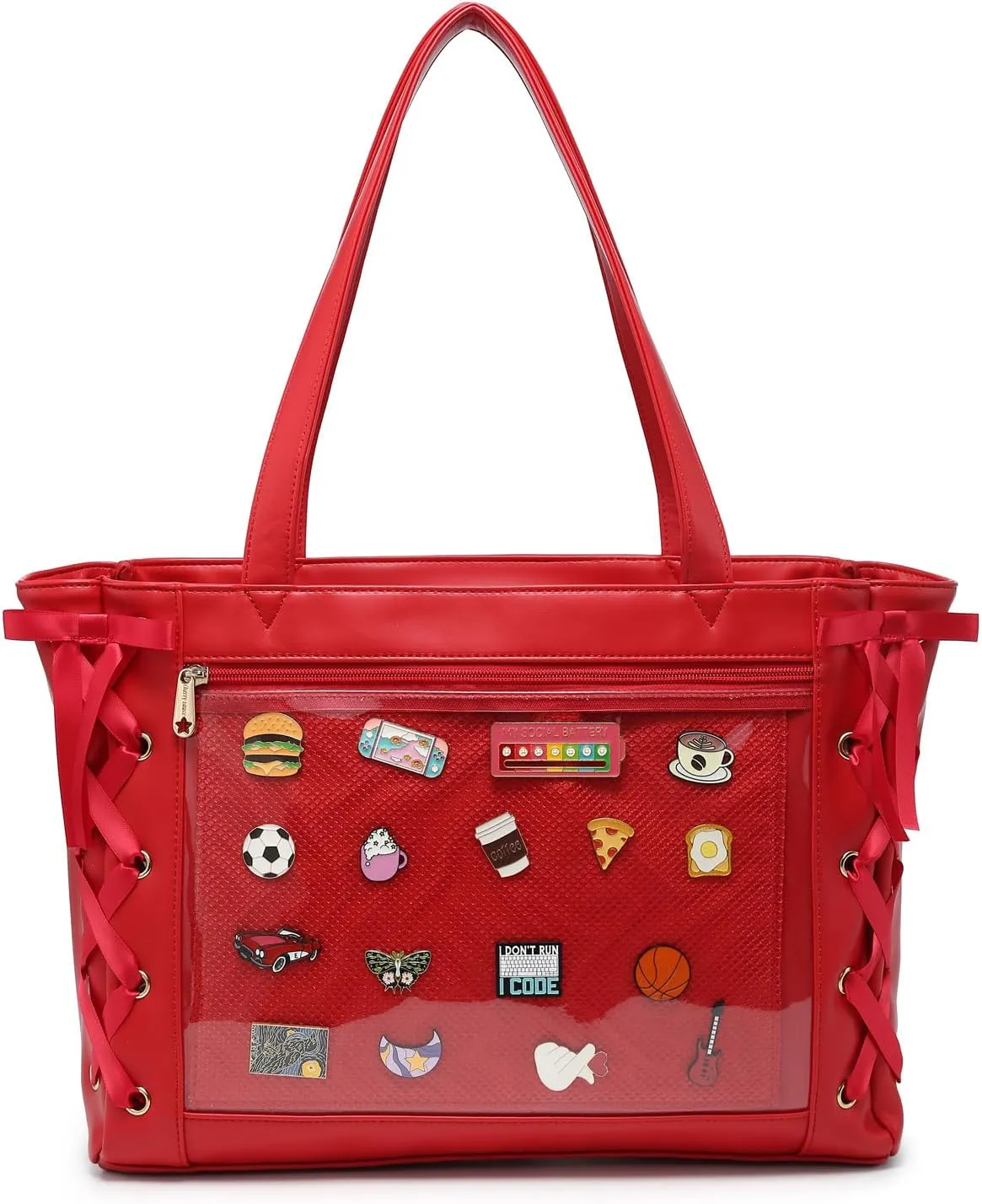 Silk Ribbon Tote Bag Ita Bag Shoulder Bag Faux Leather Kawaii Purses and Handbags with Pin Display
