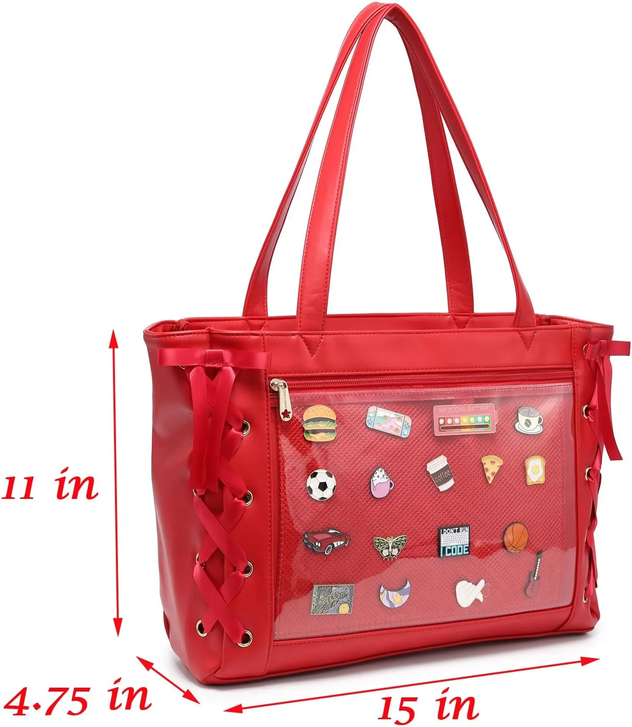 Silk Ribbon Tote Bag Ita Bag Shoulder Bag Faux Leather Kawaii Purses and Handbags with Pin Display