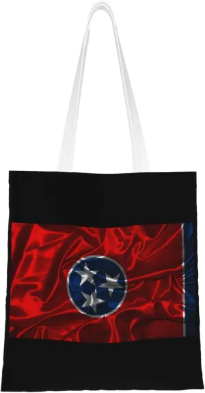 Silk Style Flag Of Tennessee Tote Bag for Women Canvas Shopping Bags Reusable Large Capacity Casual Shoulder Handbags Grocery Bags DIY Gift Bags