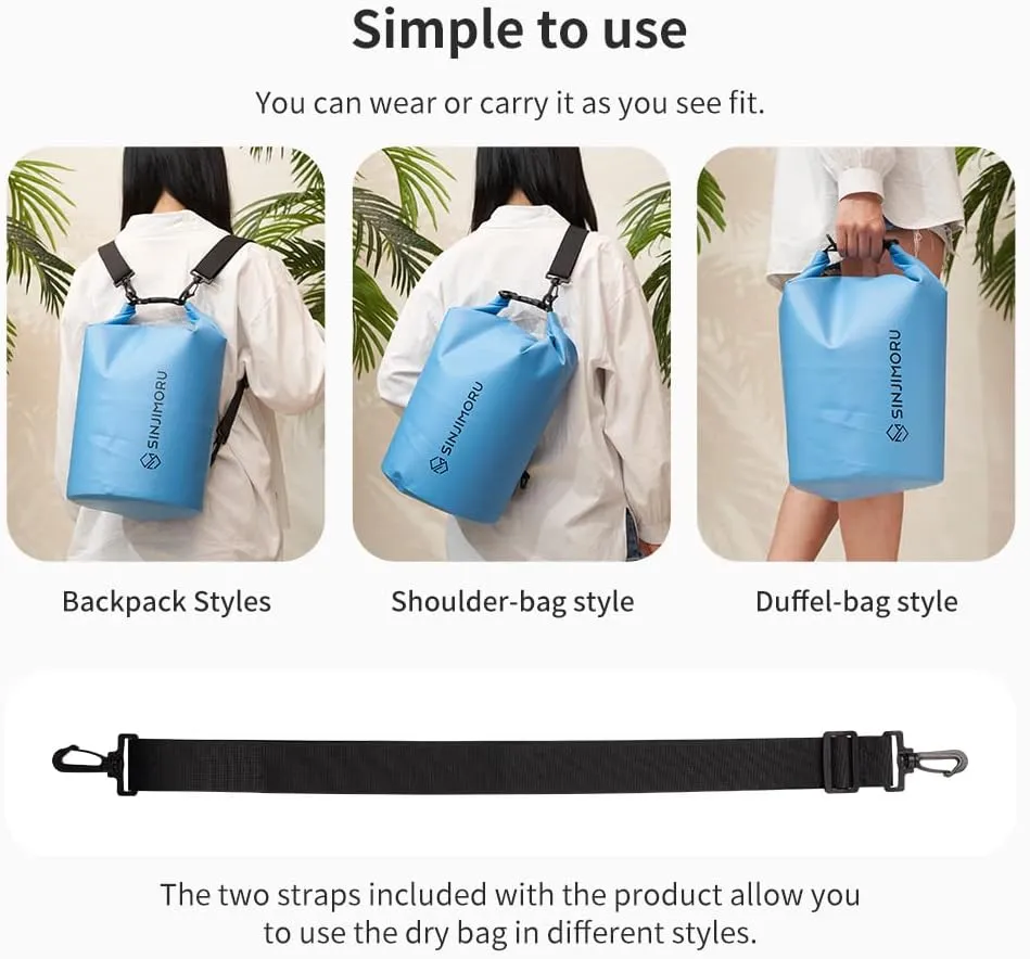 Sinjimoru Lightweight Multifunctional Waterproof Boat Bag, 3 Style Water Beach Backpack 15L for Travel Kayaking Boating Camping Fishing, Vacation Essentials Accessories. Waterproof Dry Bag White