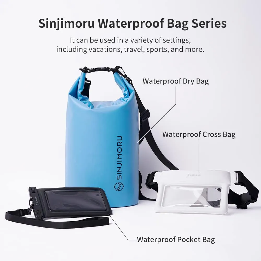 Sinjimoru Lightweight Multifunctional Waterproof Boat Bag, 3 Style Water Beach Backpack 15L for Travel Kayaking Boating Camping Fishing, Vacation Essentials Accessories. Waterproof Dry Bag White