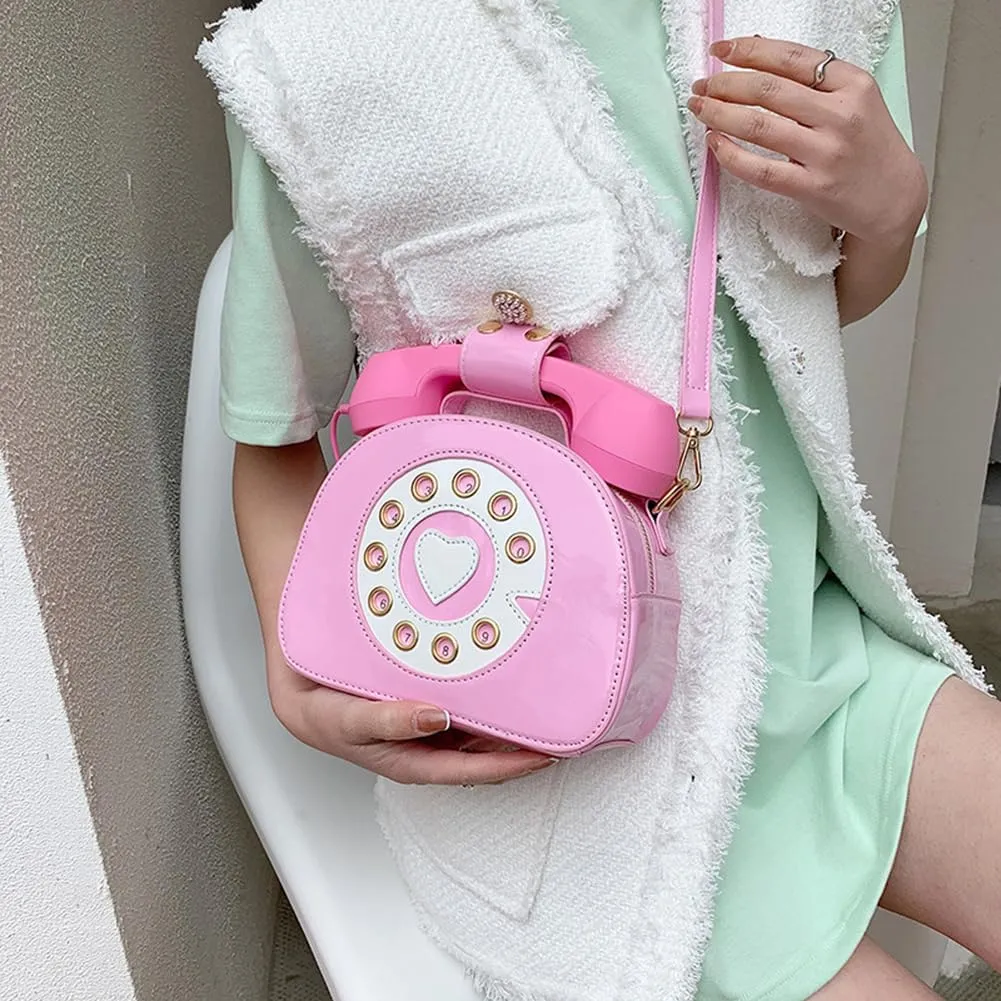 Sister Amy® Vintage-Inspired Crossbody Shoulder Bag – Retro Dial Telephone Design with Movable Microphone