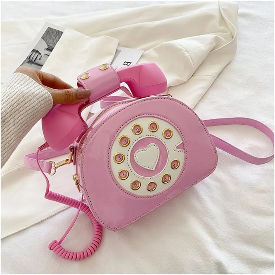 Sister Amy® Vintage-Inspired Crossbody Shoulder Bag – Retro Dial Telephone Design with Movable Microphone