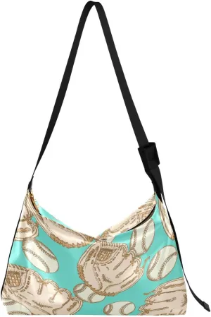 Sketch Baseball Ball and Glove Hobo Crossbody Bags for Women Leather Large Shoulder Bag Cross Body Vintage Trendy Womens Tote Bags Handbag for Travel Shopping