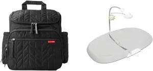 Skip Hop Diaper Bag Backpack: Forma, Multi-Function Baby Travel Bag with Changing Pad & Stroller Attachment, Jet Black & Baby Changing Pad, Nursery Style, Grey
