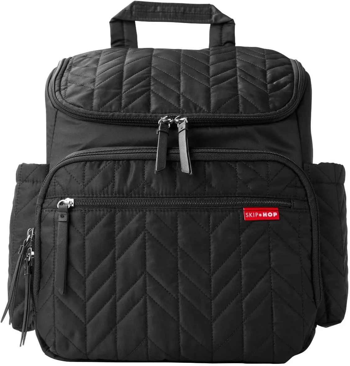 Skip Hop Diaper Bag Backpack: Forma, Multi-Function Baby Travel Bag with Changing Pad & Stroller Attachment, Jet Black & Baby Changing Pad, Nursery Style, Grey