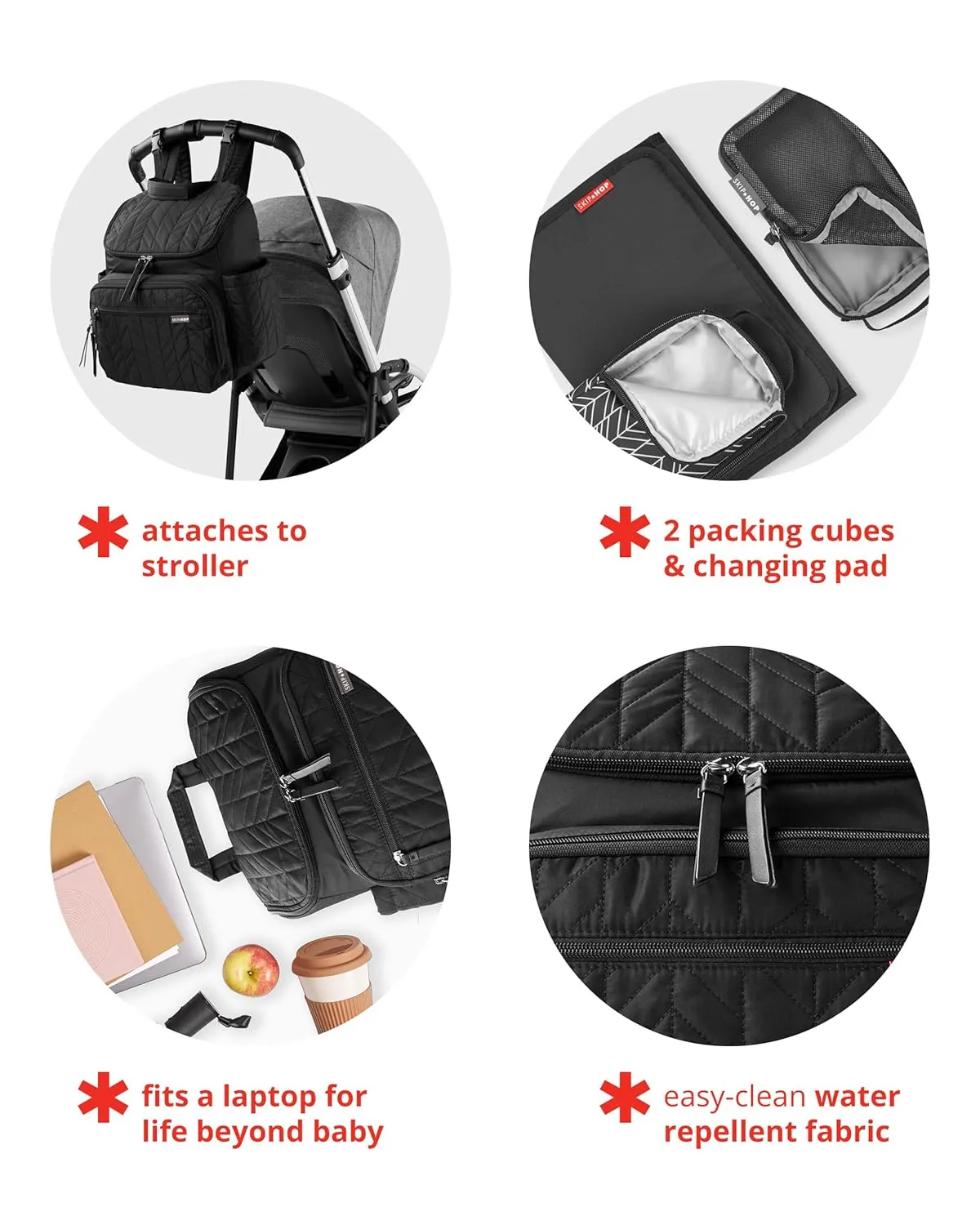 Skip Hop Diaper Bag Backpack: Forma, Multi-Function Baby Travel Bag with Changing Pad & Stroller Attachment, Jet Black