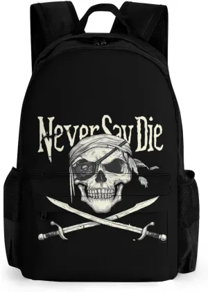 Skull Never Say Die Travel Laptop Backpack for Men Women Casual Basic Bag Hiking Backpacks Work