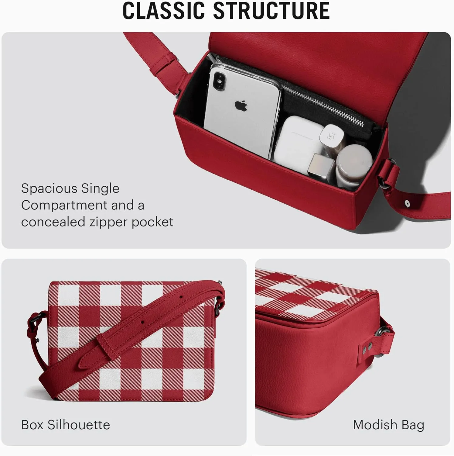 Slim Box Crossbody Purse for Women, Girls | Vegan Leather | Ladies Wallet | Shoulder Handbag | Magnetic Closure