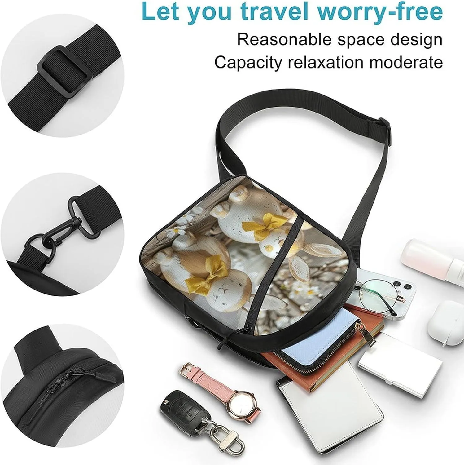 Sling Backpack Crossbody for Man Woman Two Rabbit Statues Cross Body Adjustable Chest Bag