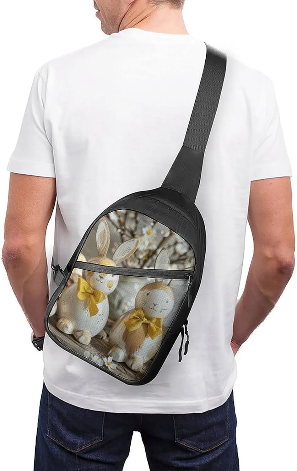 Sling Backpack Crossbody for Man Woman Two Rabbit Statues Cross Body Adjustable Chest Bag