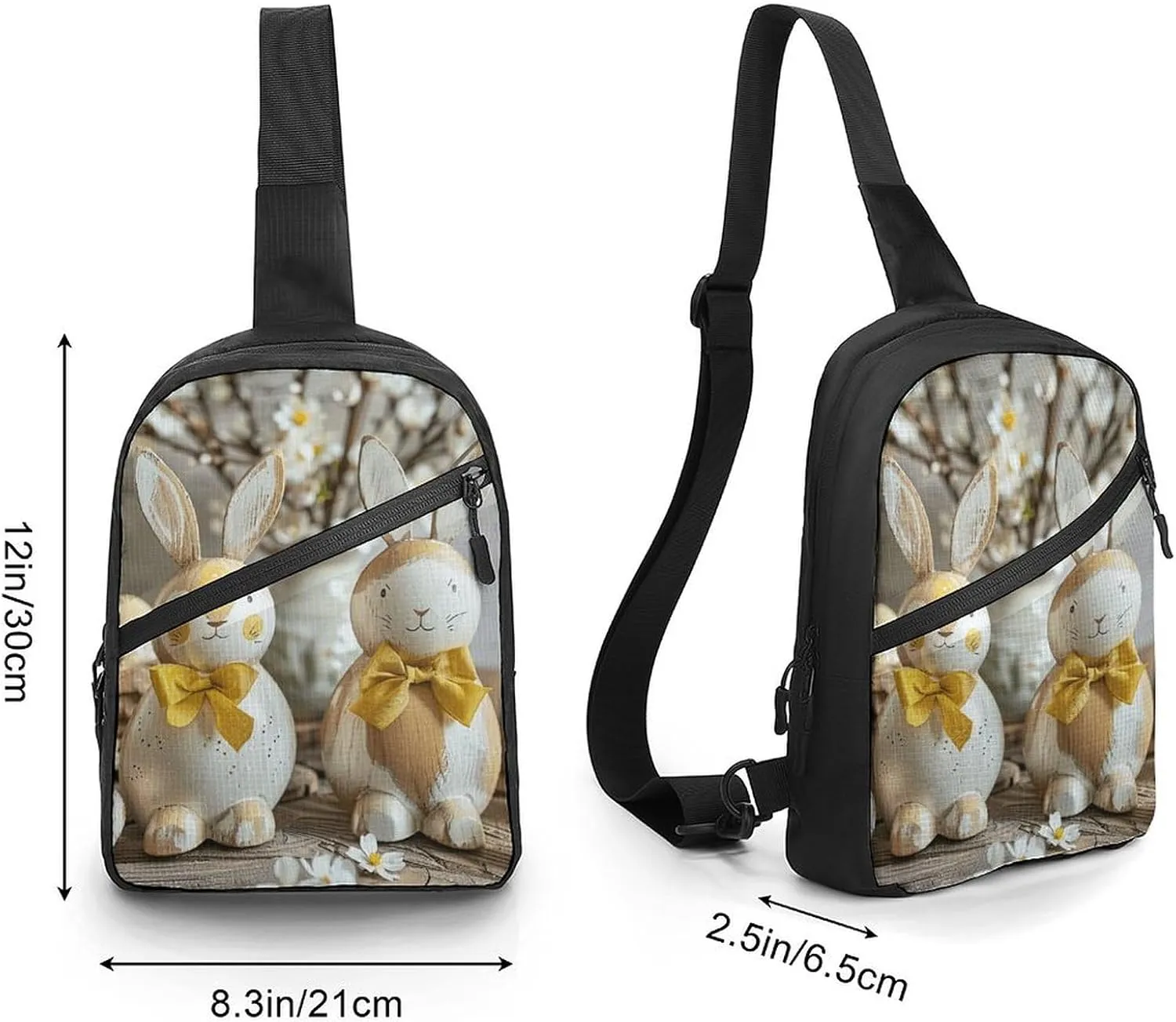 Sling Backpack Crossbody for Man Woman Two Rabbit Statues Cross Body Adjustable Chest Bag