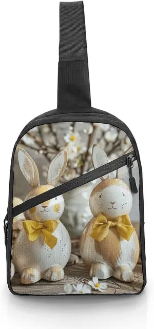 Sling Backpack Crossbody for Man Woman Two Rabbit Statues Cross Body Adjustable Chest Bag