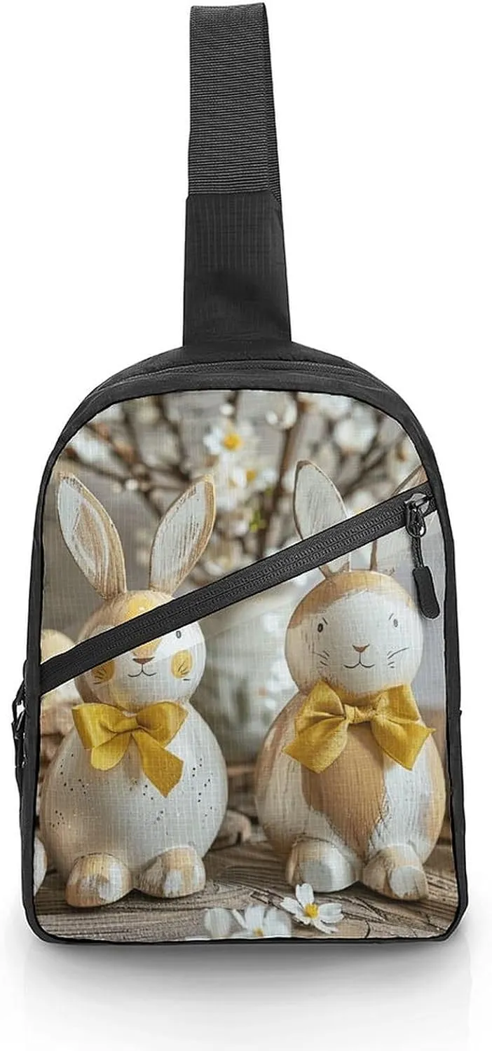 Sling Backpack Crossbody for Man Woman Two Rabbit Statues Cross Body Adjustable Chest Bag