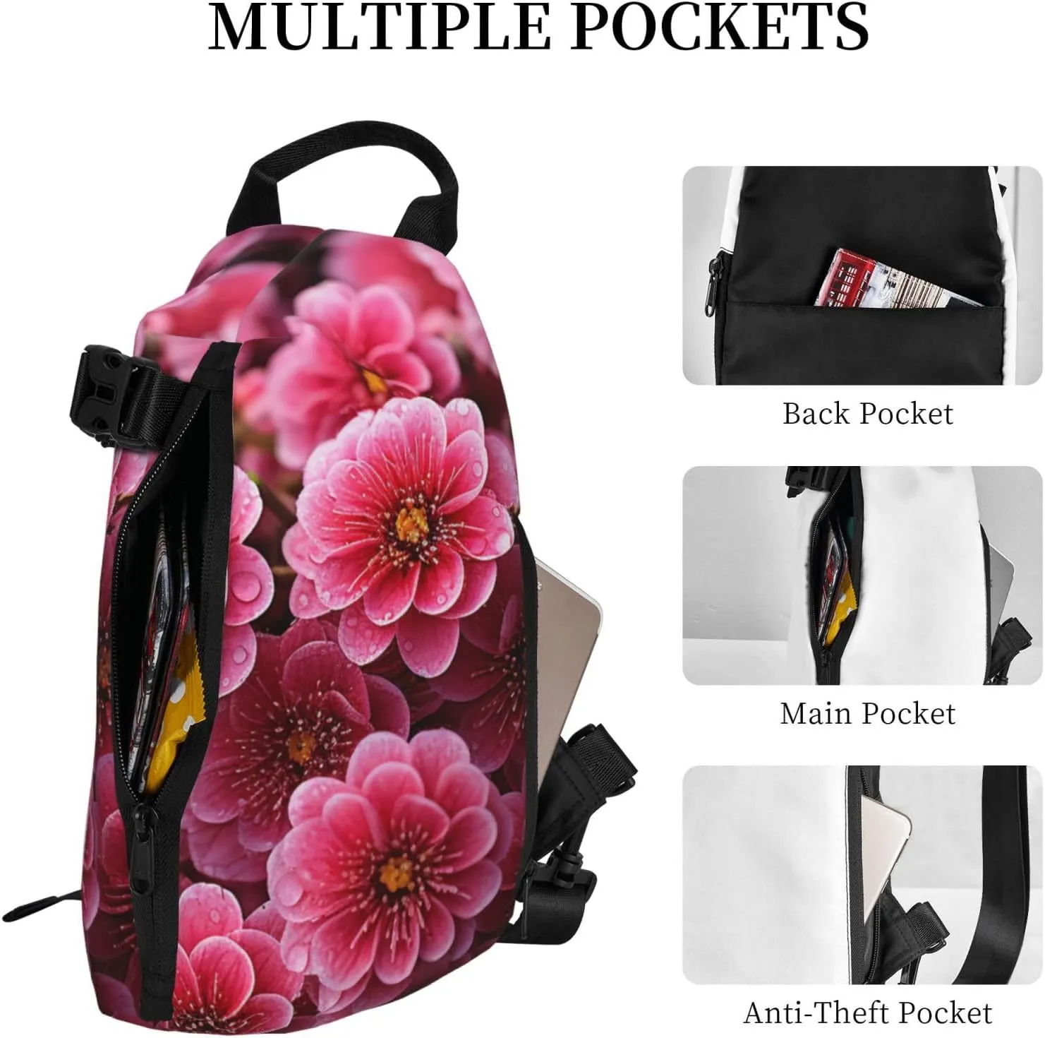 Sling Bag Crossbody Backpack for Men Women Blooming flowers Chest Bag Crossbody Bag for Travel Sport Running