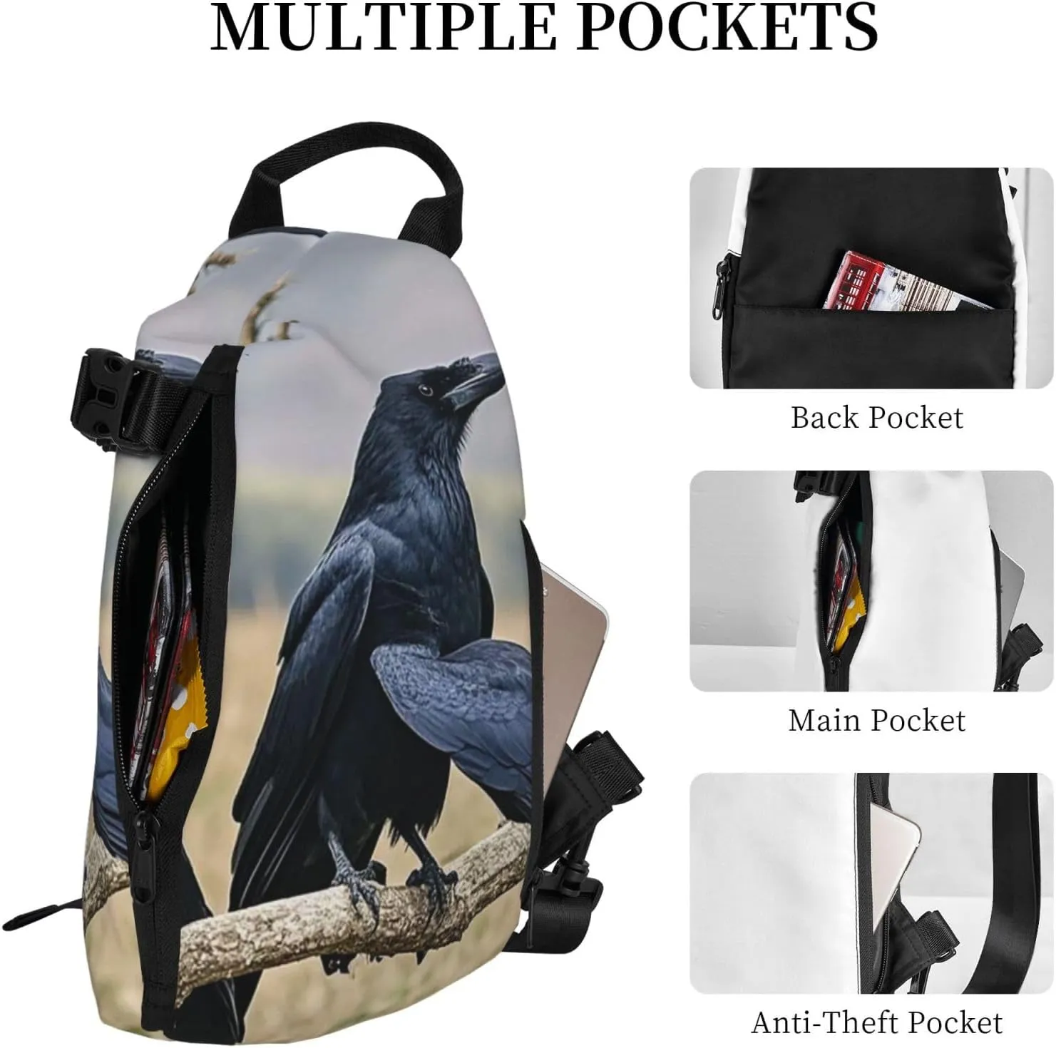Sling Bag Crossbody Backpack for Men Women Crow Birds Chest Bag Crossbody Bag for Travel Sport Running