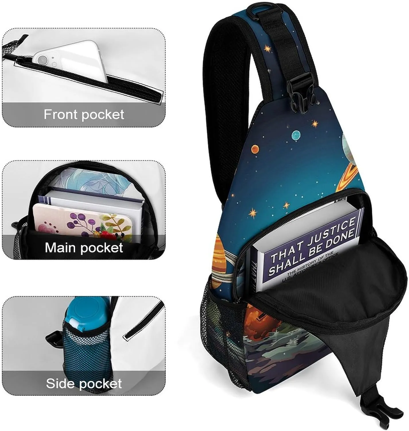 Sling Bag Crossbody Backpack for Men Women Outer Space Rocket Astronaut Chest Bag Crossbody Bag for Travel Sport Running