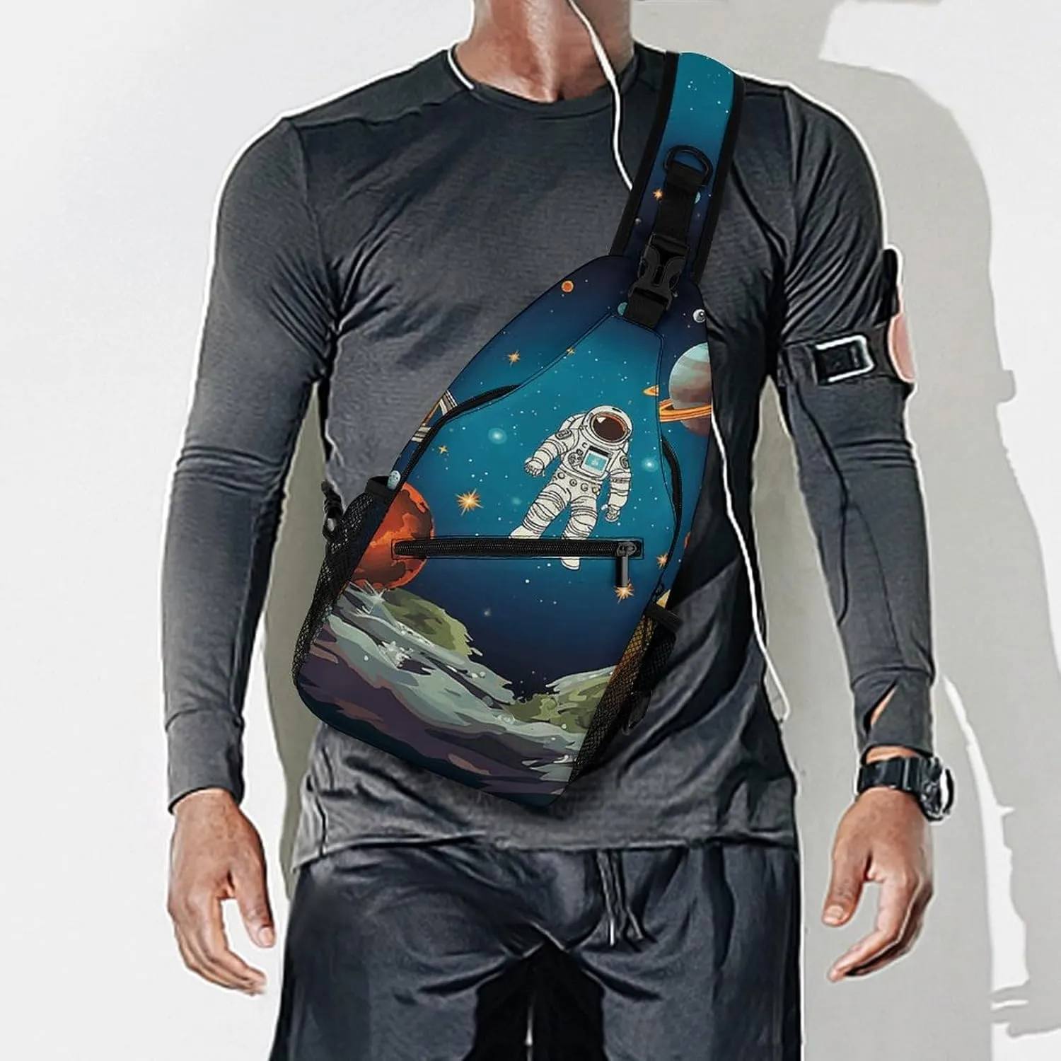 Sling Bag Crossbody Backpack for Men Women Outer Space Rocket Astronaut Chest Bag Crossbody Bag for Travel Sport Running