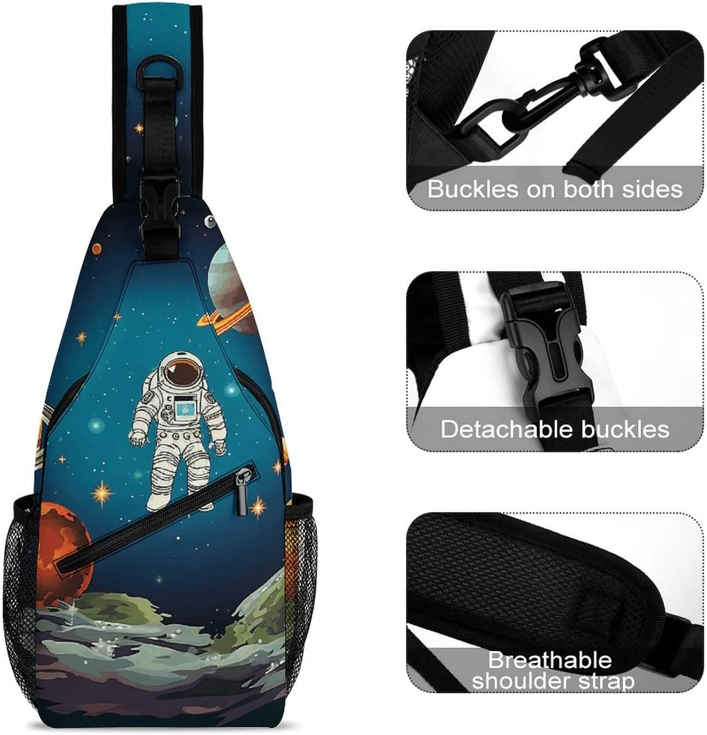 Sling Bag Crossbody Backpack for Men Women Outer Space Rocket Astronaut Chest Bag Crossbody Bag for Travel Sport Running