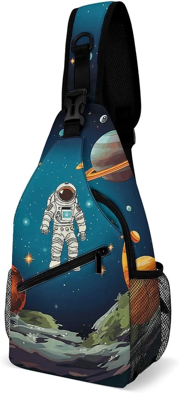 Sling Bag Crossbody Backpack for Men Women Outer Space Rocket Astronaut Chest Bag Crossbody Bag for Travel Sport Running