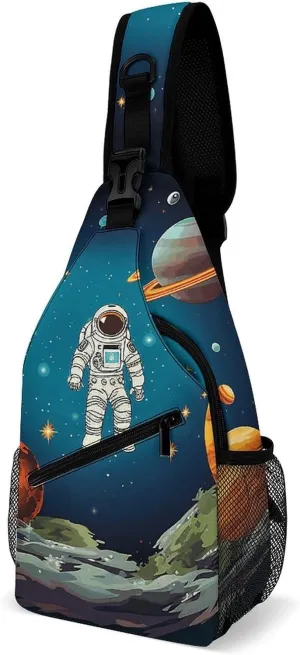 Sling Bag Crossbody Backpack for Men Women Outer Space Rocket Astronaut Chest Bag Crossbody Bag for Travel Sport Running