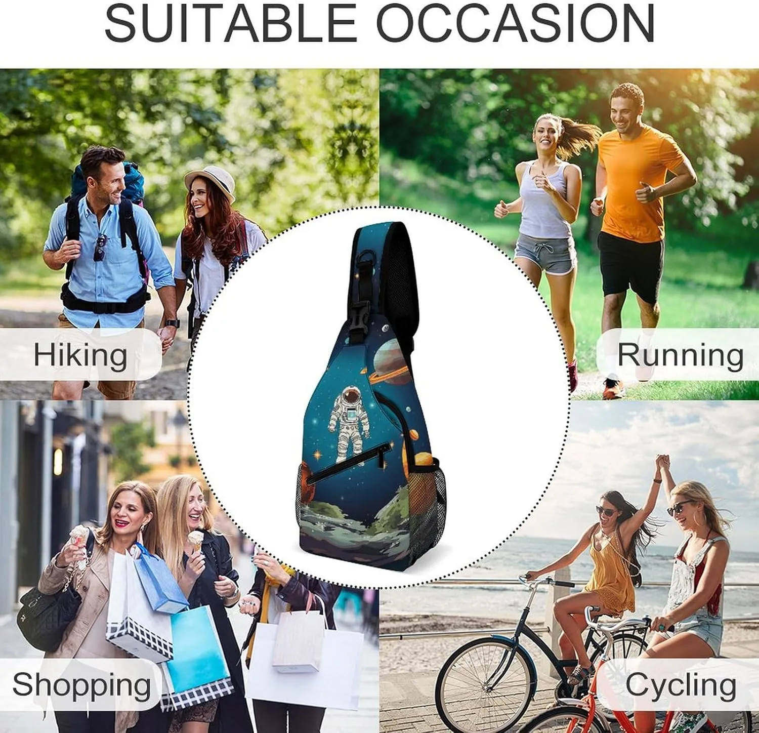 Sling Bag Crossbody Backpack for Men Women Outer Space Rocket Astronaut Chest Bag Crossbody Bag for Travel Sport Running